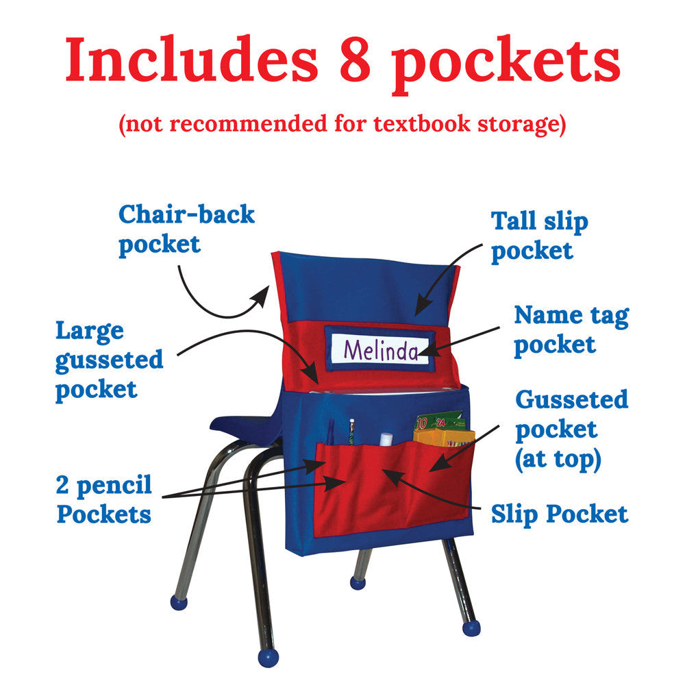 Chairback Buddy™ Blue and Red Pocket Chart Storage | 1 piece
