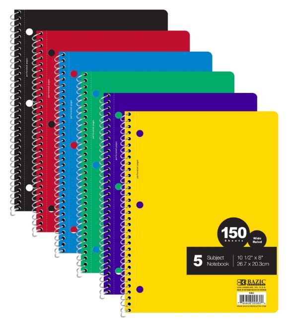 Libreta Argollada 5 Sub. Gde Wide-Ruled Assorted Color 300 PG