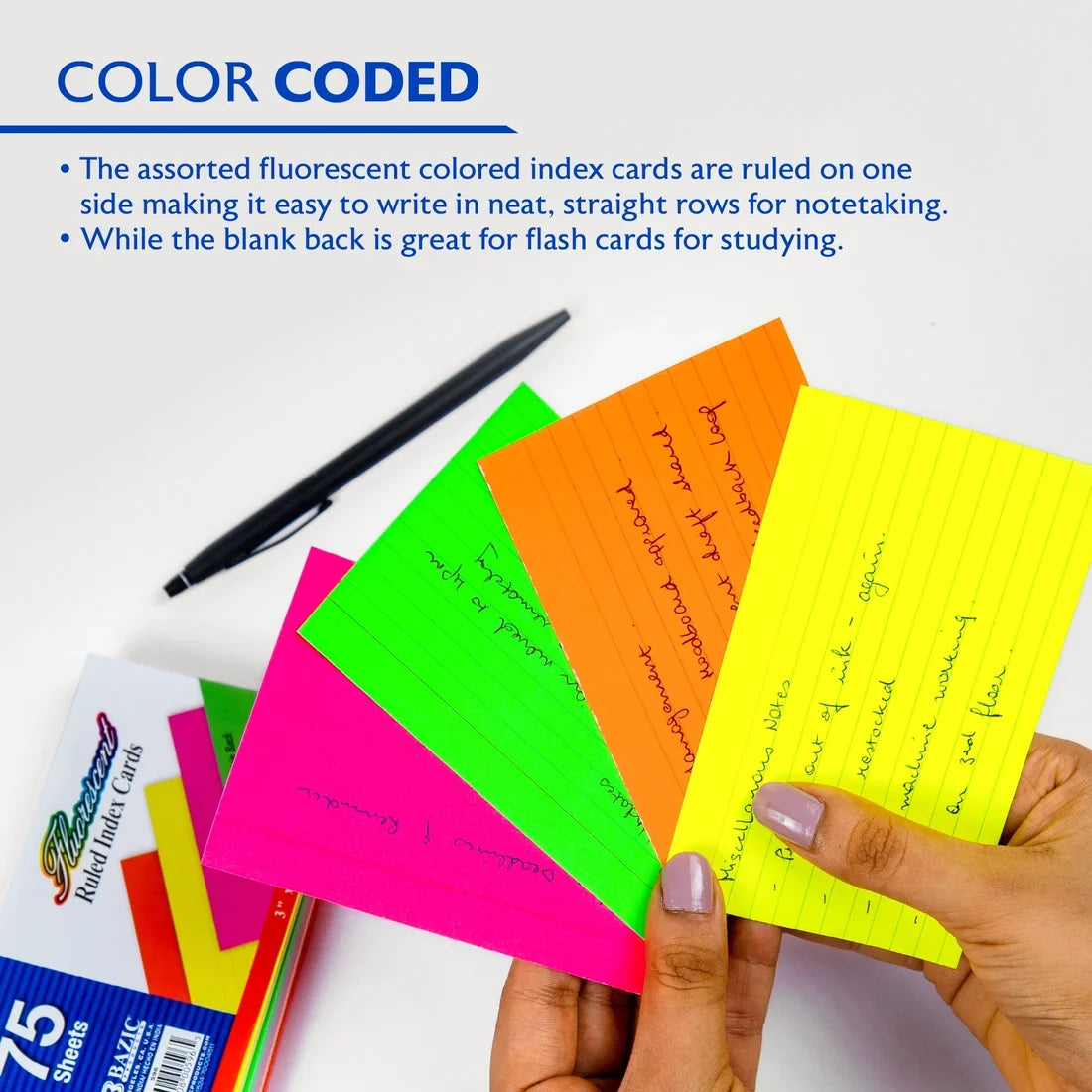 Index Card Ruled Fluorescent 3" X 5" PQ.75