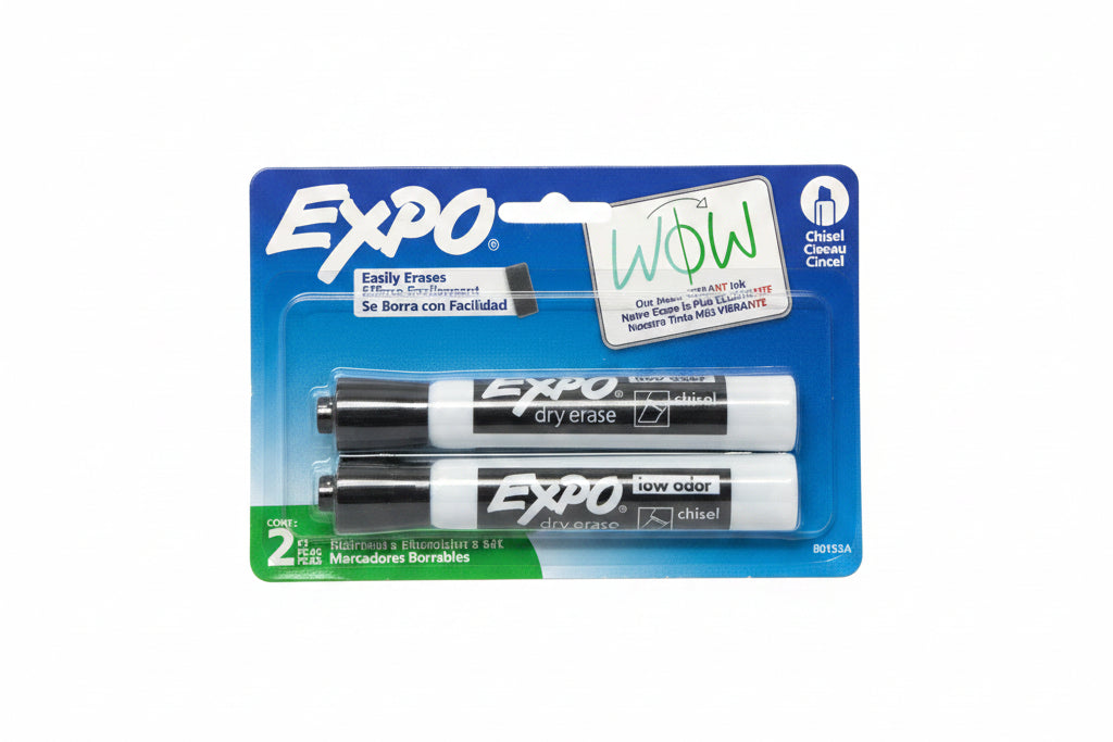 EXPO Dry Erase Markers Low Odor Ink Chisel Tip Black Pkg. 2